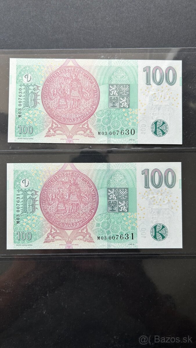 Bankovky ČR s pretlaćou ČNB UNC Čísla po sebe - 2