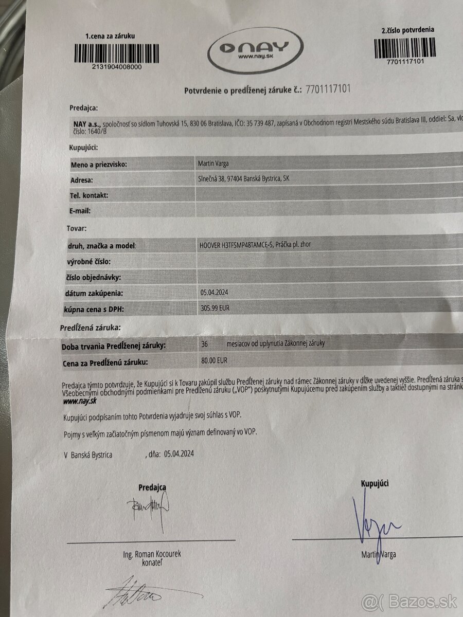 Pračka Hoover 8kg - 2