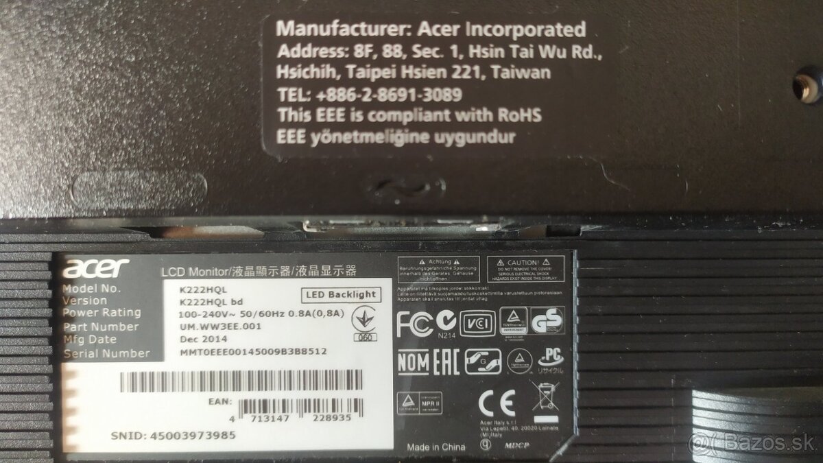 Monitor Acer K222HQL 21,5" - 2