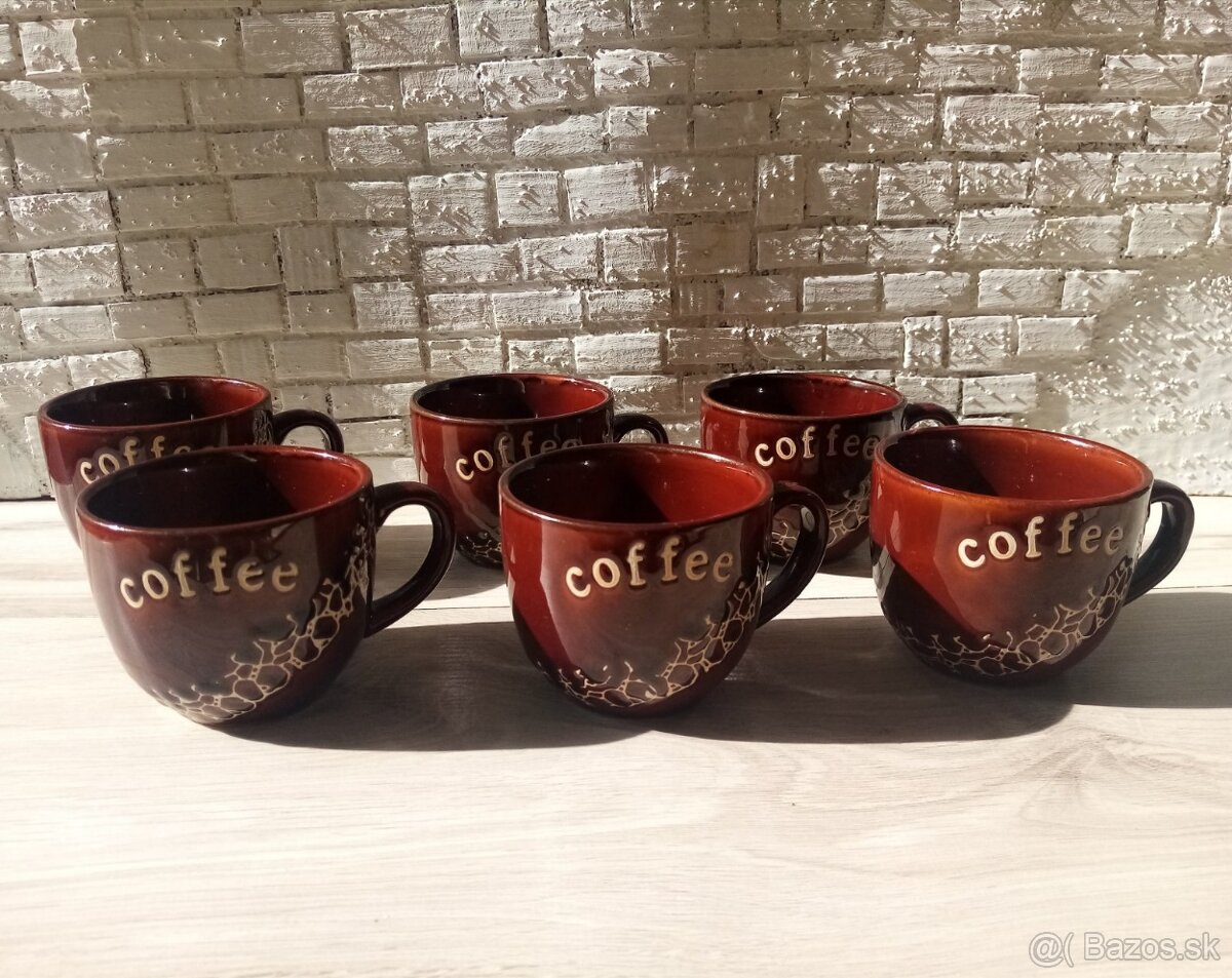 Keramická hnedá súprava 6 šálok na kávu - 2
