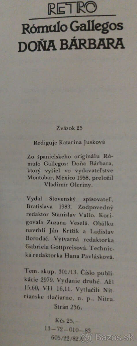 Predám knihu Gallegos – Doňa Barbara, 1983 - 2