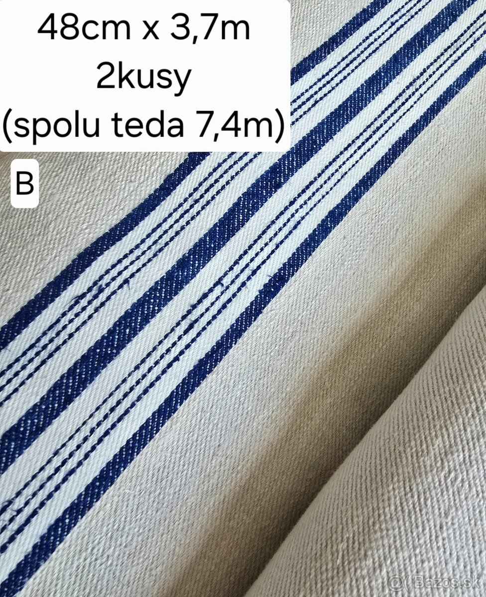 Starý TKANÝ ĽAN PLÁTNO S PÁSIKOM - 2