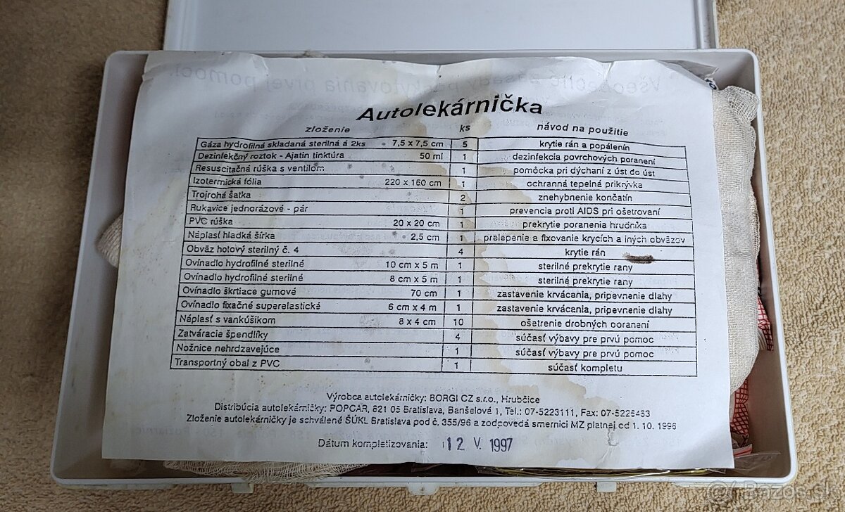 Autolekárnička z roku 1997 - 2
