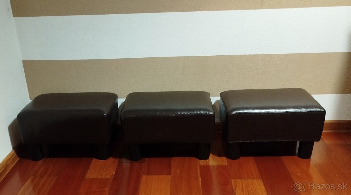 Tmavohnedé koženkové taburetky - 3 ks - 2