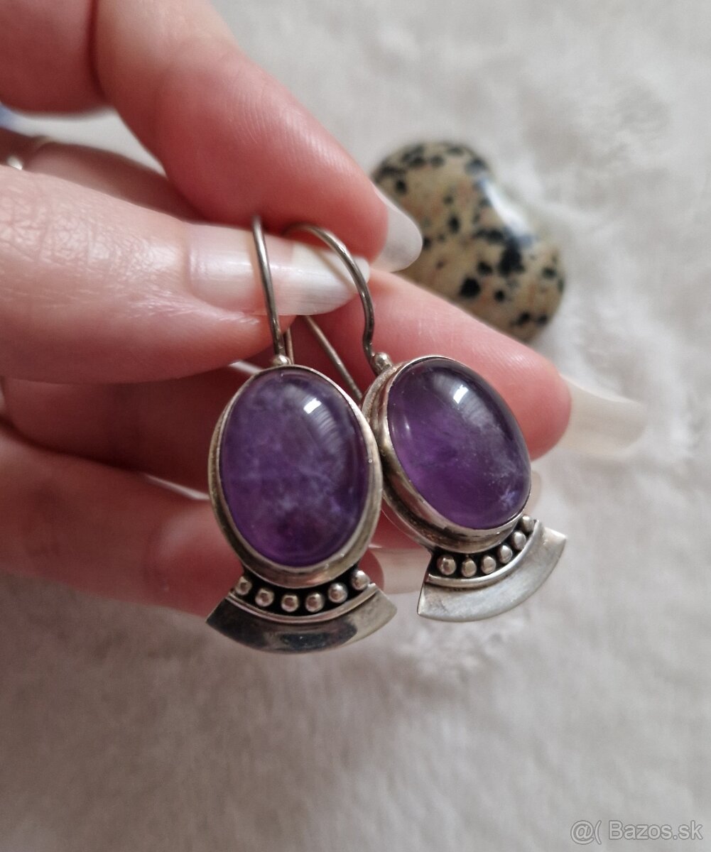 Náušnice ametyst striebro 925 - 2