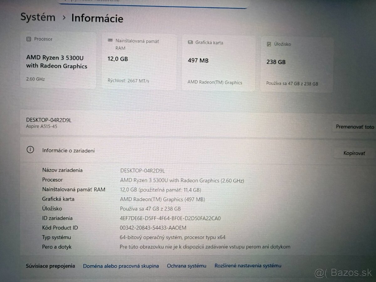 Notebook Acer Aspire 5 Ryzen 3 5300U/12GB/256SSD/FHD - 2