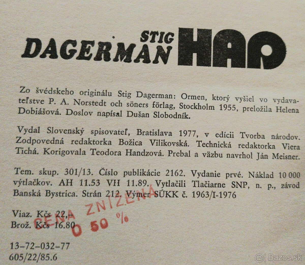 Predám knihu Dagerman – Had 1977 - 2