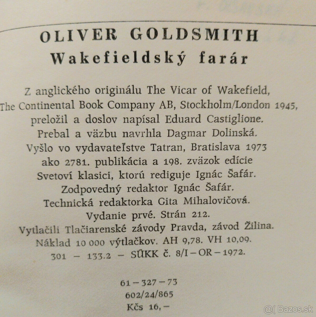 Predám knihu Oliver Goldsmith – Wakefieldský farár, 1973 - 2