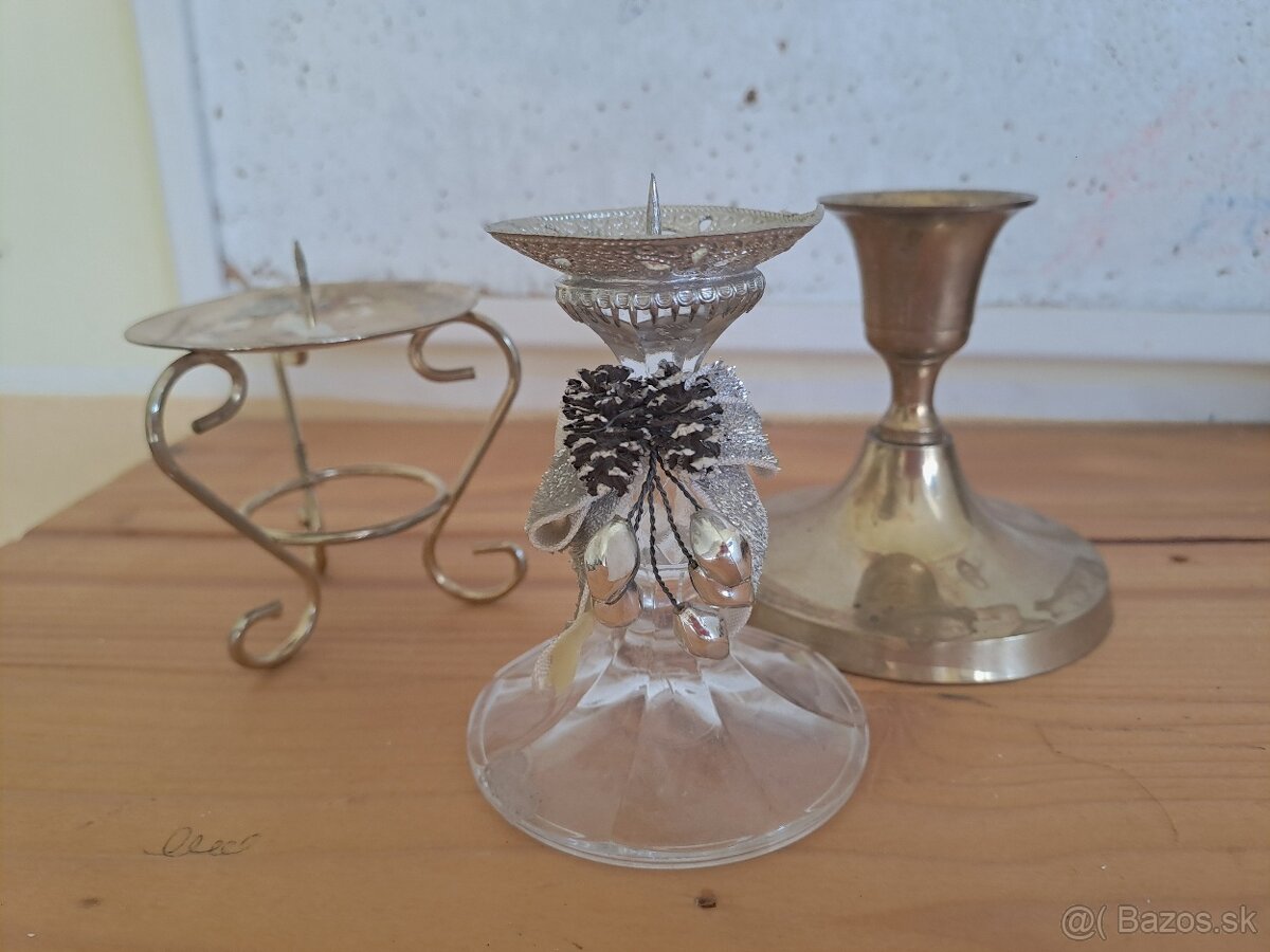 Mosadzné svietniky+skleneny - 2