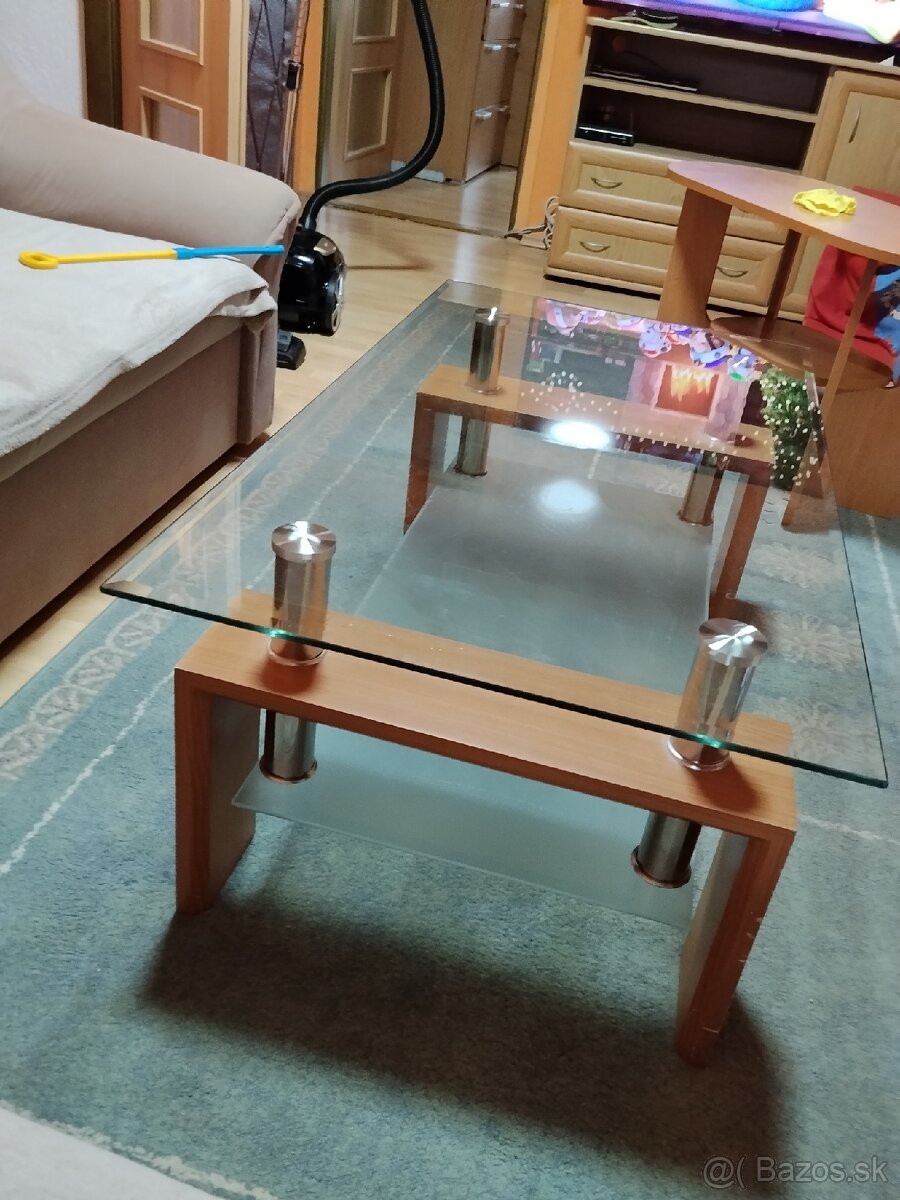Obývačkový stolík drevo/sklo – používaný, dobrý stav - 2