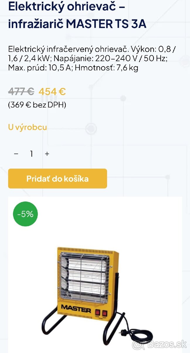 Predáme elektrický ohrievač Master. - 2