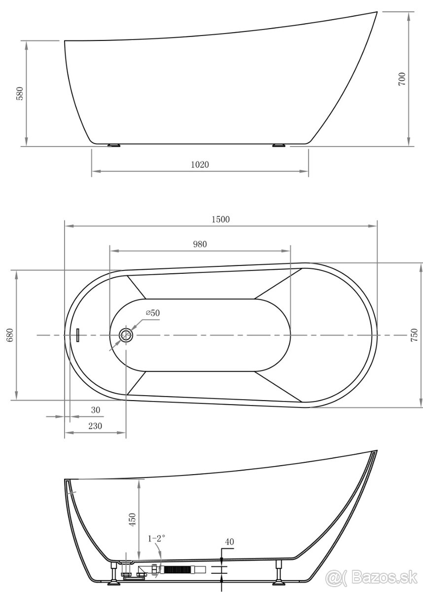 Voľne stojaca akrylátová vaňa - 2