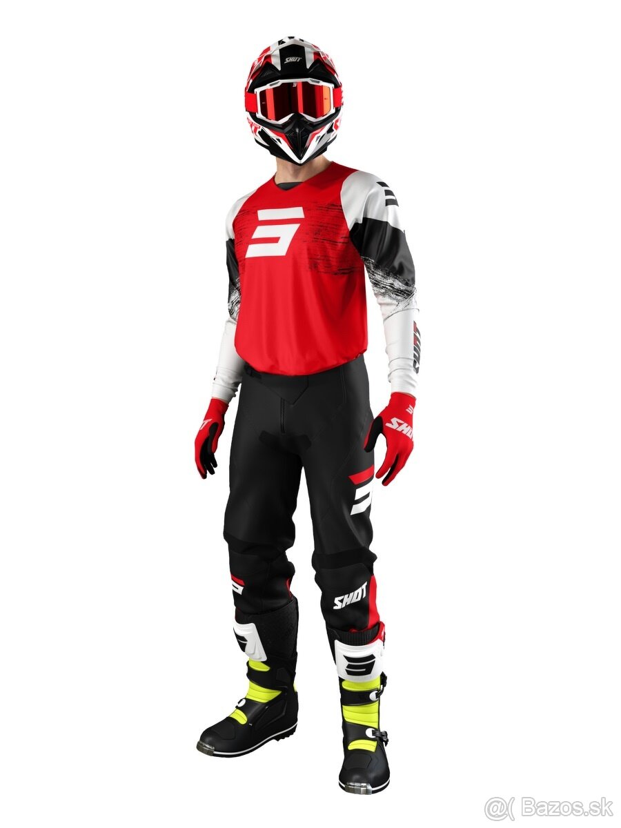 enduro mx set komplet dres nohavice červený shot - 2