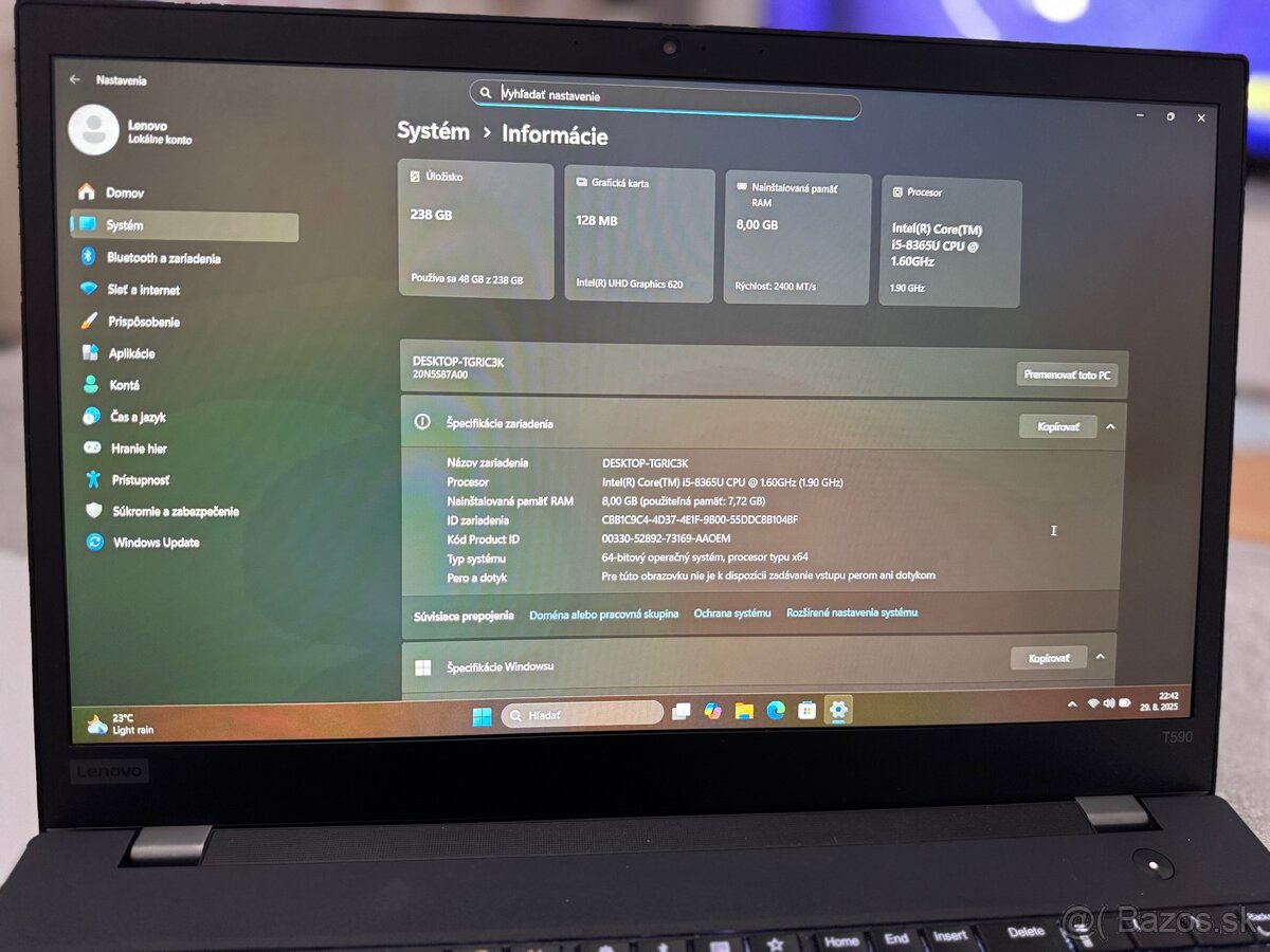 Lenovo ThinkPad T590 i5/8GB/256GB SSD Windows 11 + darček - 2