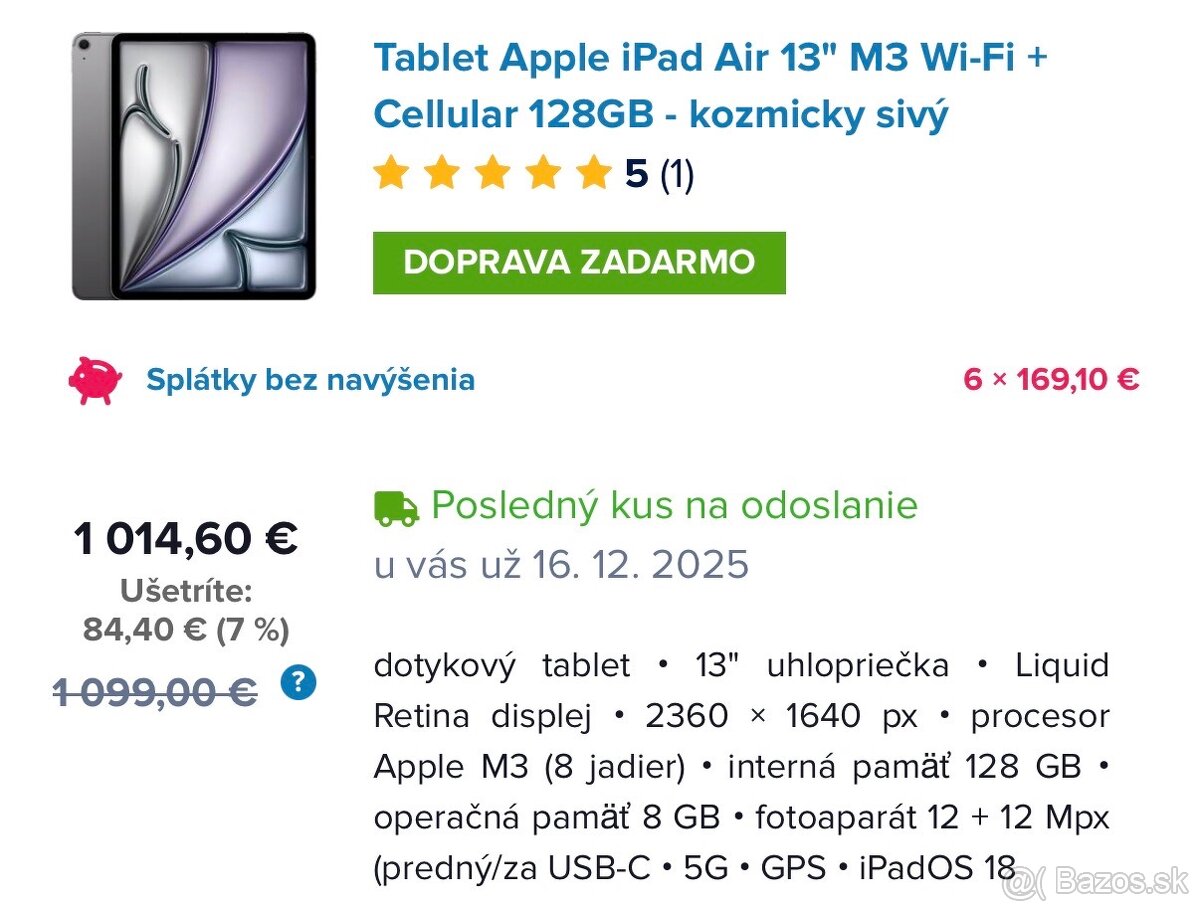 iPad Air 13" Wi-Fi + Cellular 128GB Kozmický sivý (2025) - 2