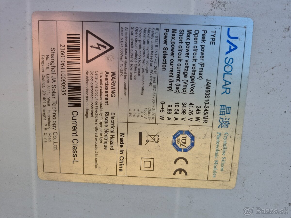 Predam solarne panely jasolar 345wp - 2