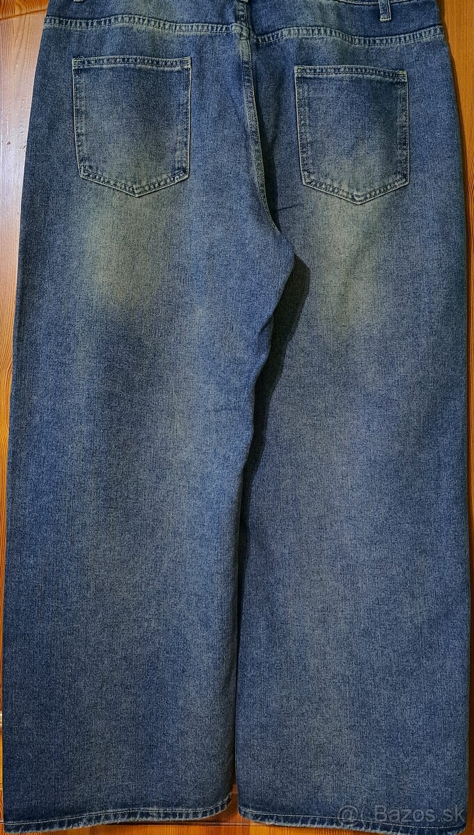 Nohavice ručné maľované a upravené-dusty blue - 2