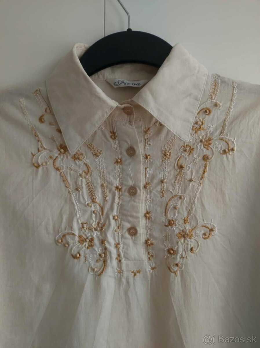 Dámska béžová blúzka/halenka/košeľa s s dlhým rukávom (Fiona - 2