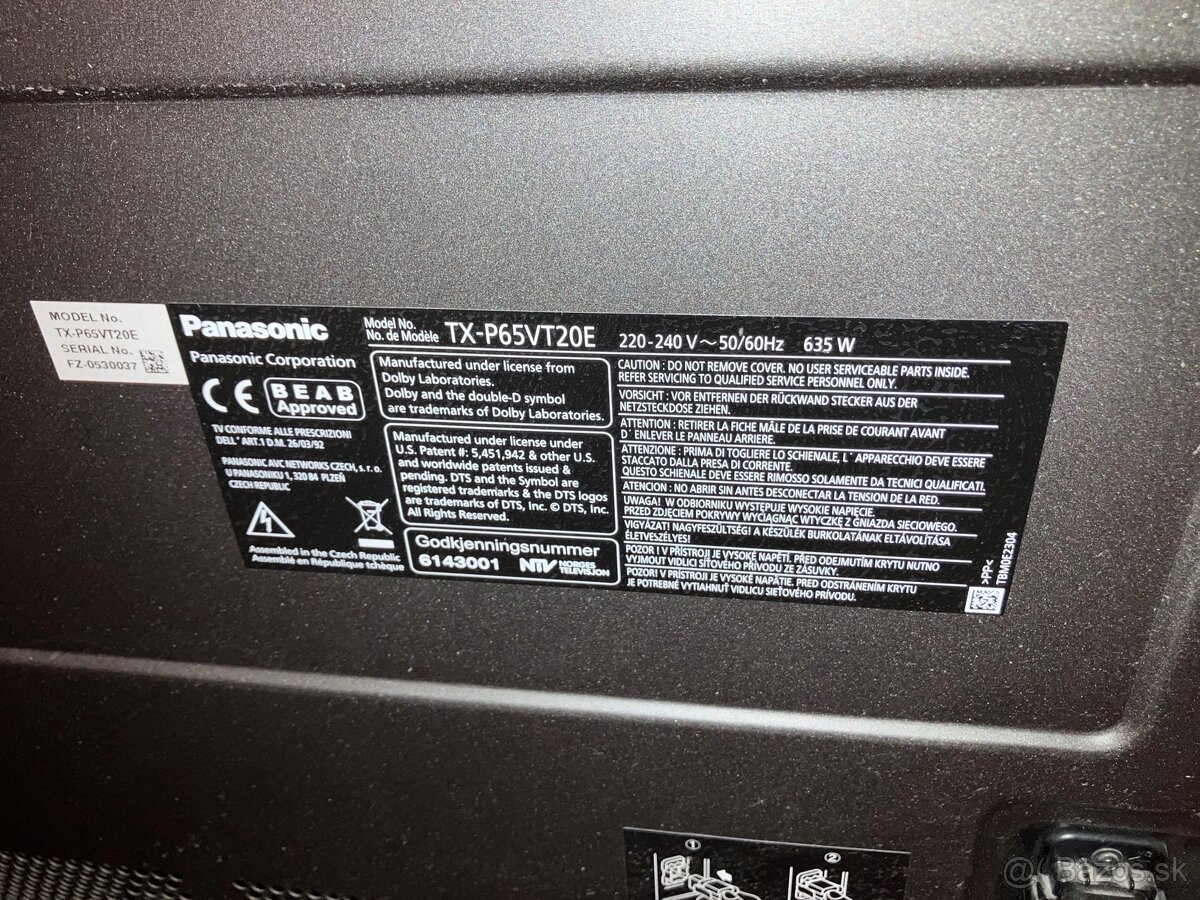 Panasonic tx-p65vt20e - velka uhlopriecka 165cm - 2
