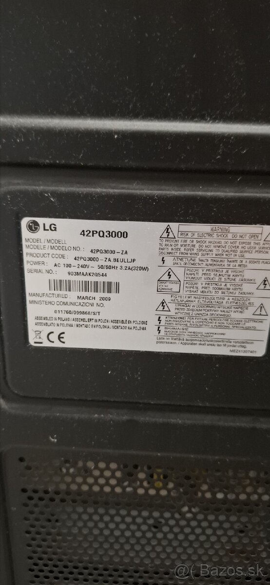 Predám televízor (plazma) , uhlopriečka 107cm, - 2