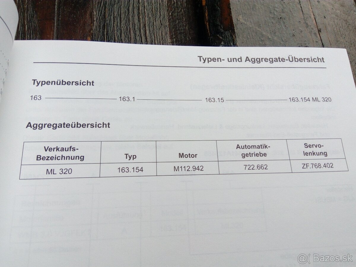 Mercedes ML320 a W100 - Typ600 - dielenská príručka. - 2