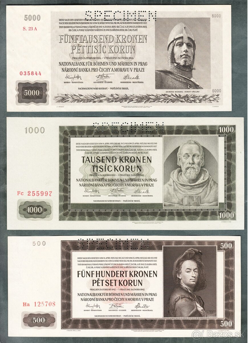Staré bankovky PROTEKTORÁT KOMPLET SESTAVA bezvadný stav - 2
