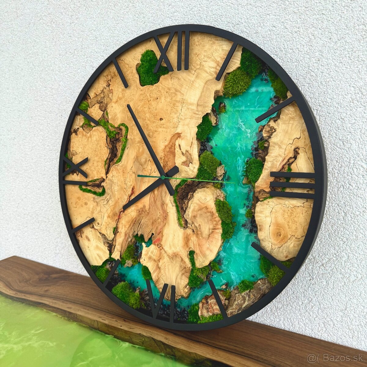 Machové hodiny s drevom a epoxidom 50cm priemer - 2