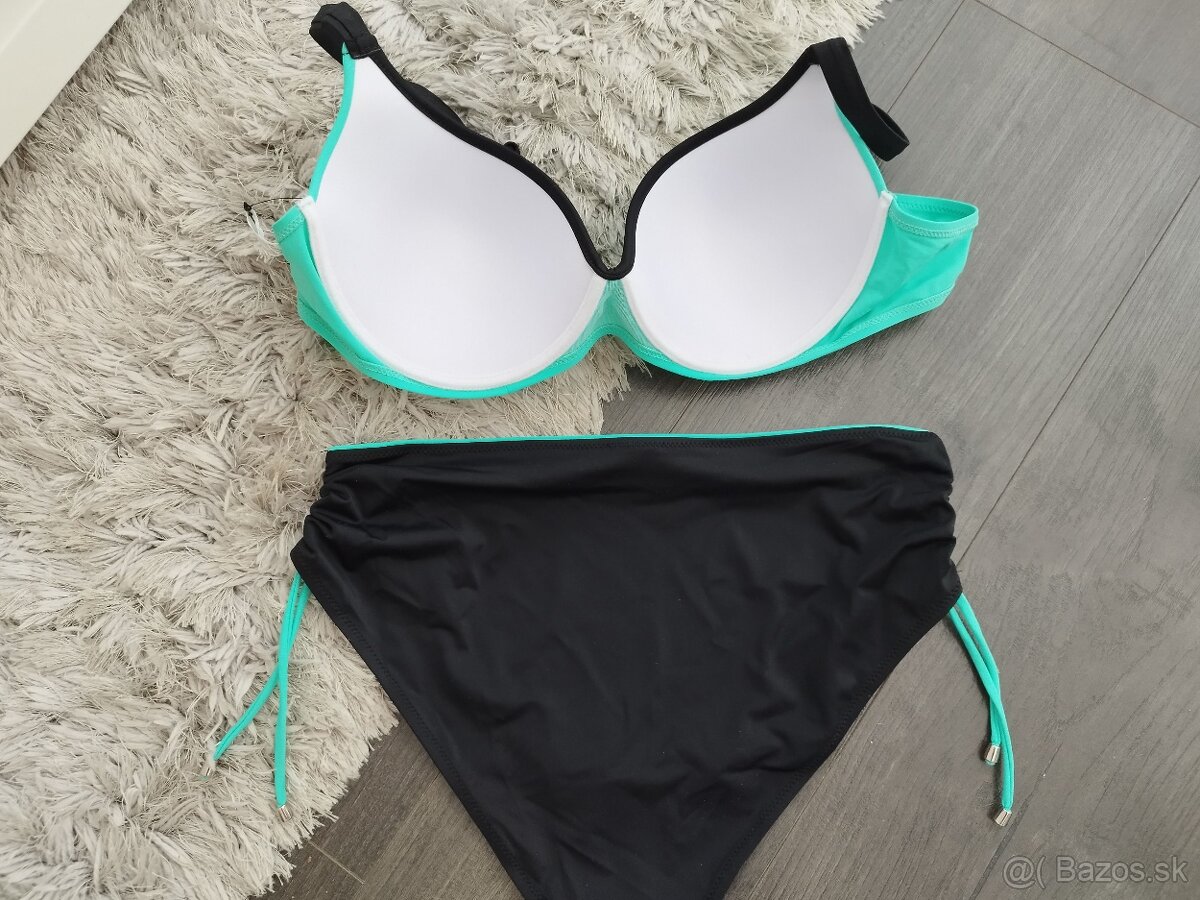 Dvojdielne plavky pre plnoštíhle. XL,4XL,5XL mätová-čierna - 2