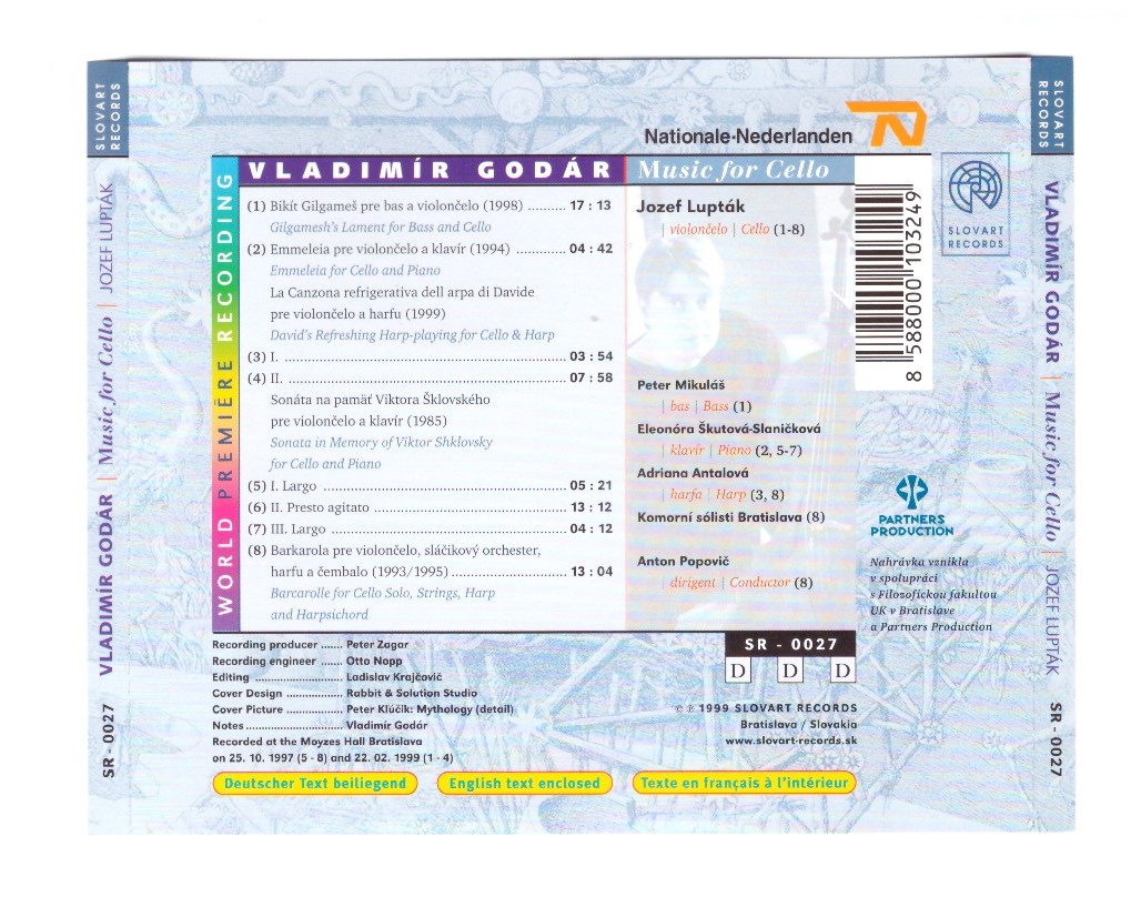 CD Vladimír Godár Music for Cello - 2