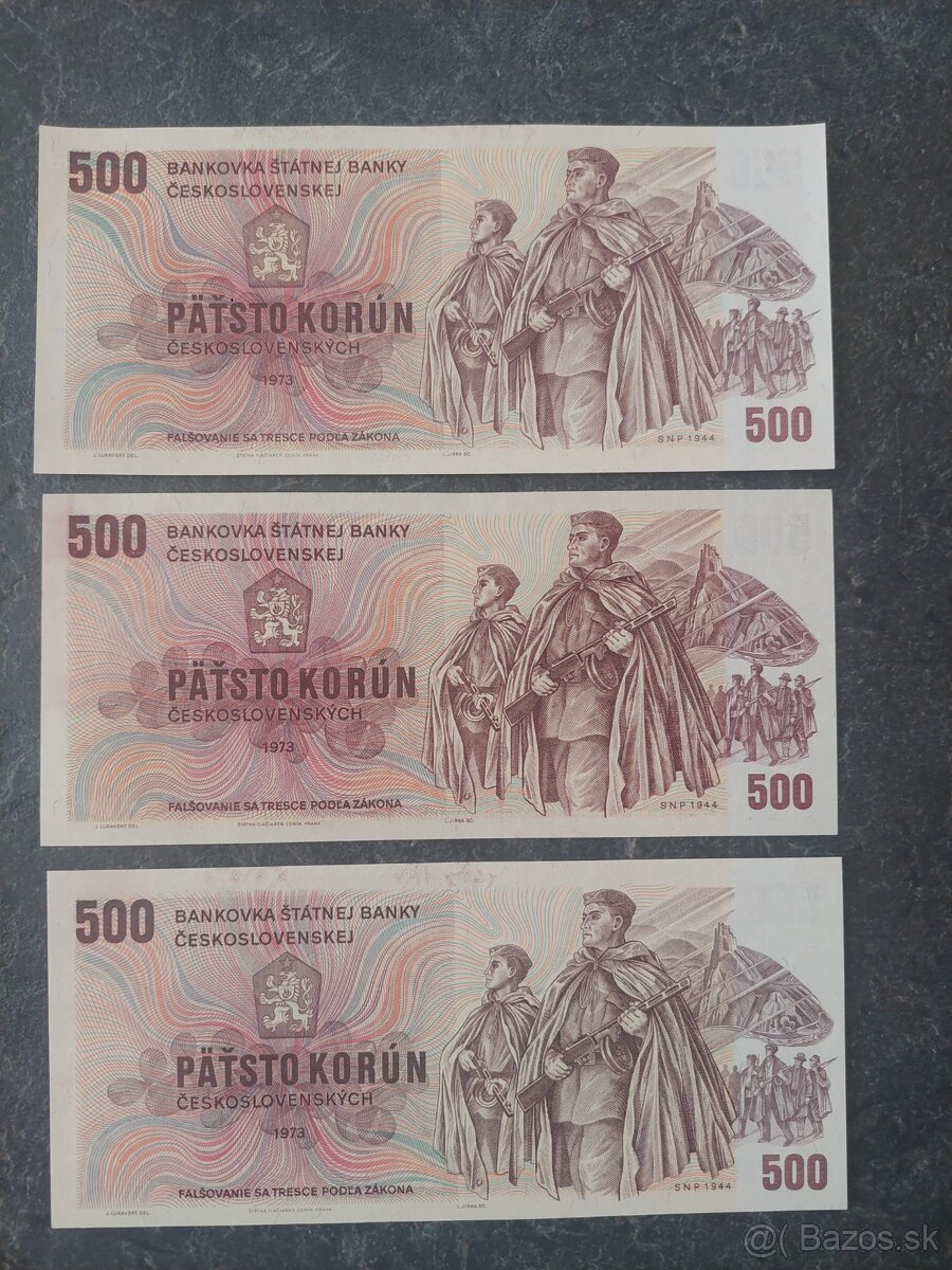 3x 500 Kčs 1973, stav N (UNC) - 2