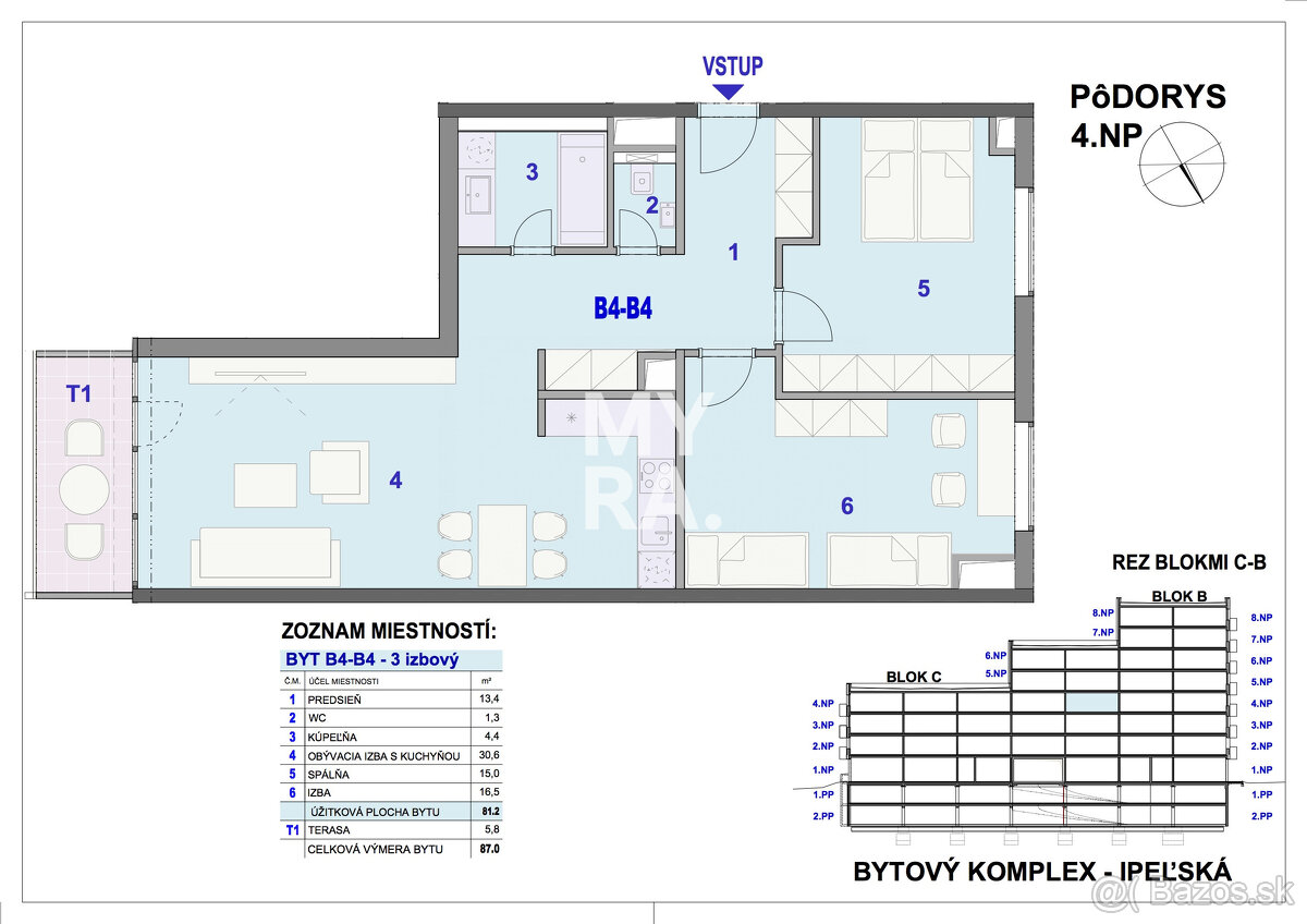 3-izbový byt B4-B4 v Bytovom komplexe Ipeľská - 2