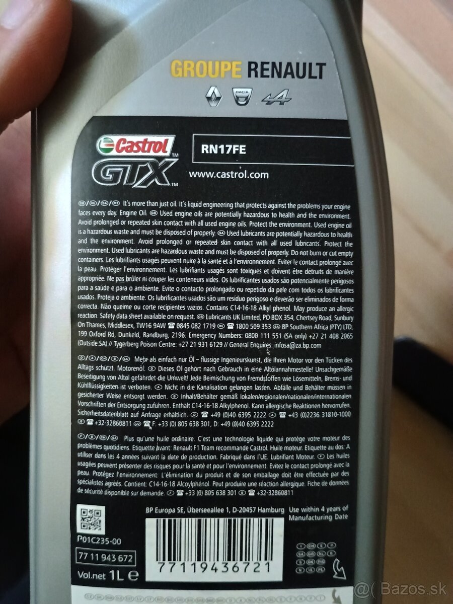 Olej Castrol GTX 0W-20 RN17FE 1.5 blue dci Renault Dacia 0W - 2