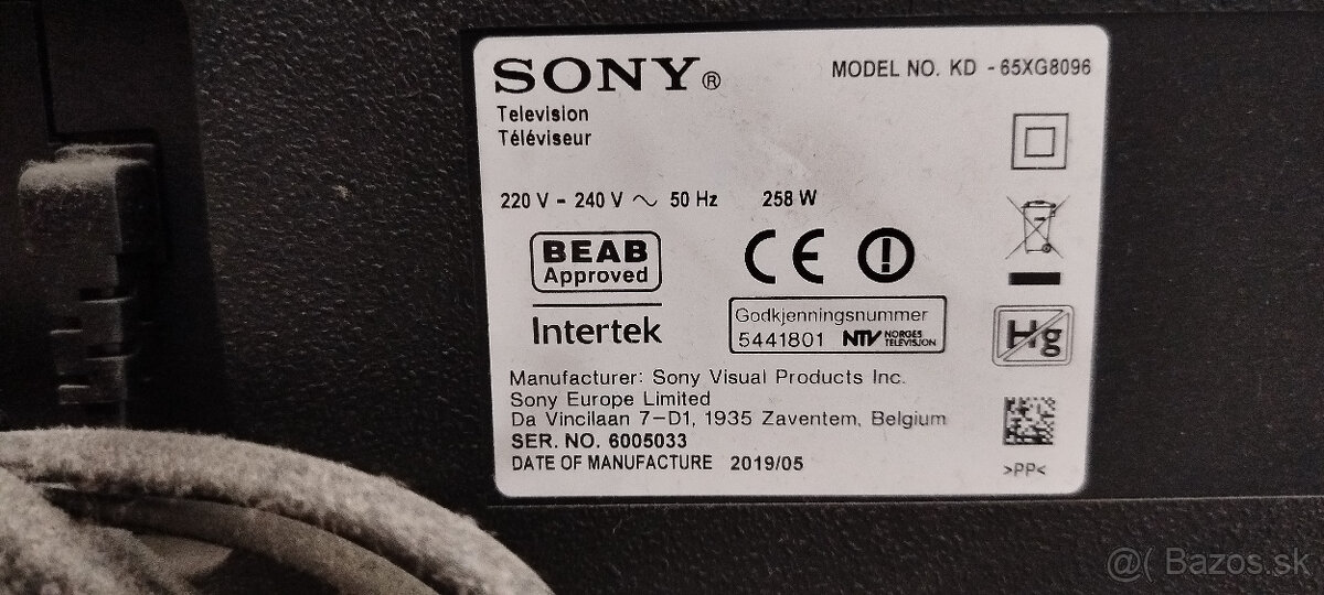 Predám nefunkčný TV SONY 65" - 2