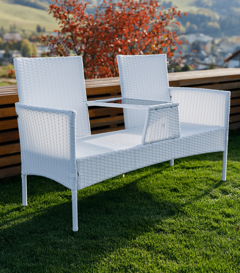 Záhradná lavica so stolíkom, biela, LALIT TYP 2 - 2