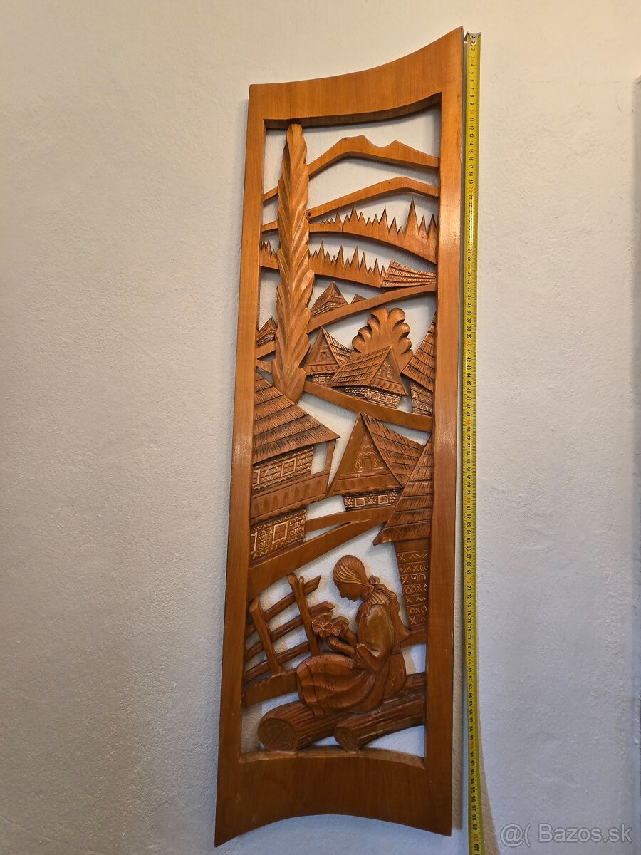 Drevený obraz slovenská dedina - 2