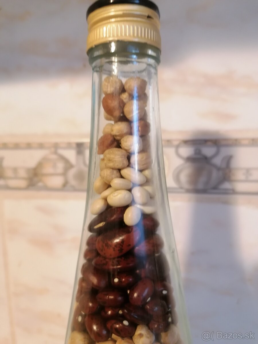 Dekoračná fľaša naplnená makom kukuricou, fazuľou, cicerom.. - 2