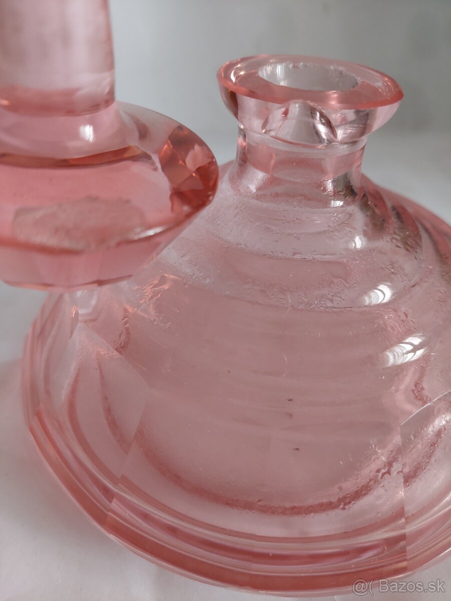 Starozitny krasny obrovsky flakon ruzove sklo - 2