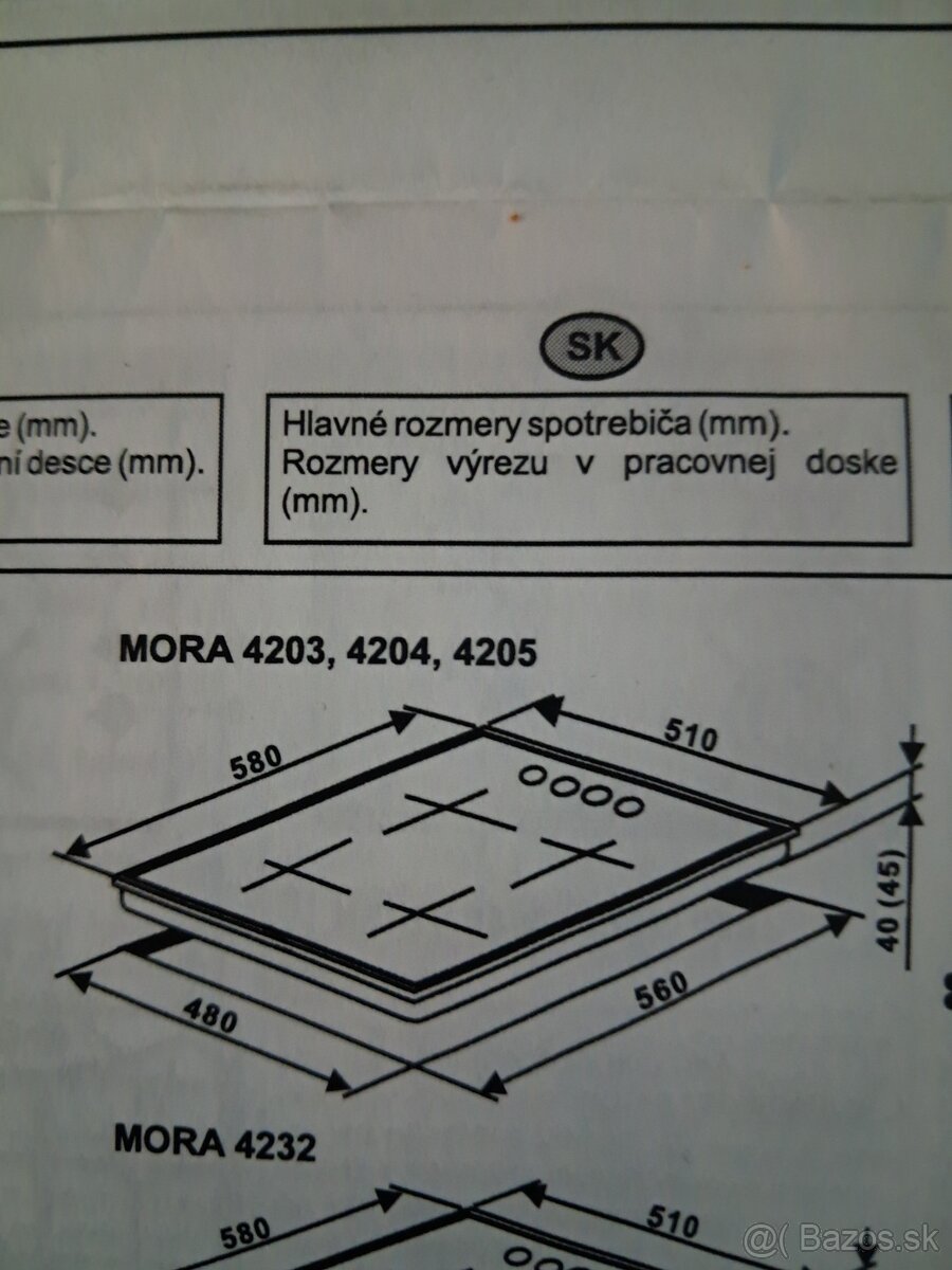 Plynová varná doska MORA - 2