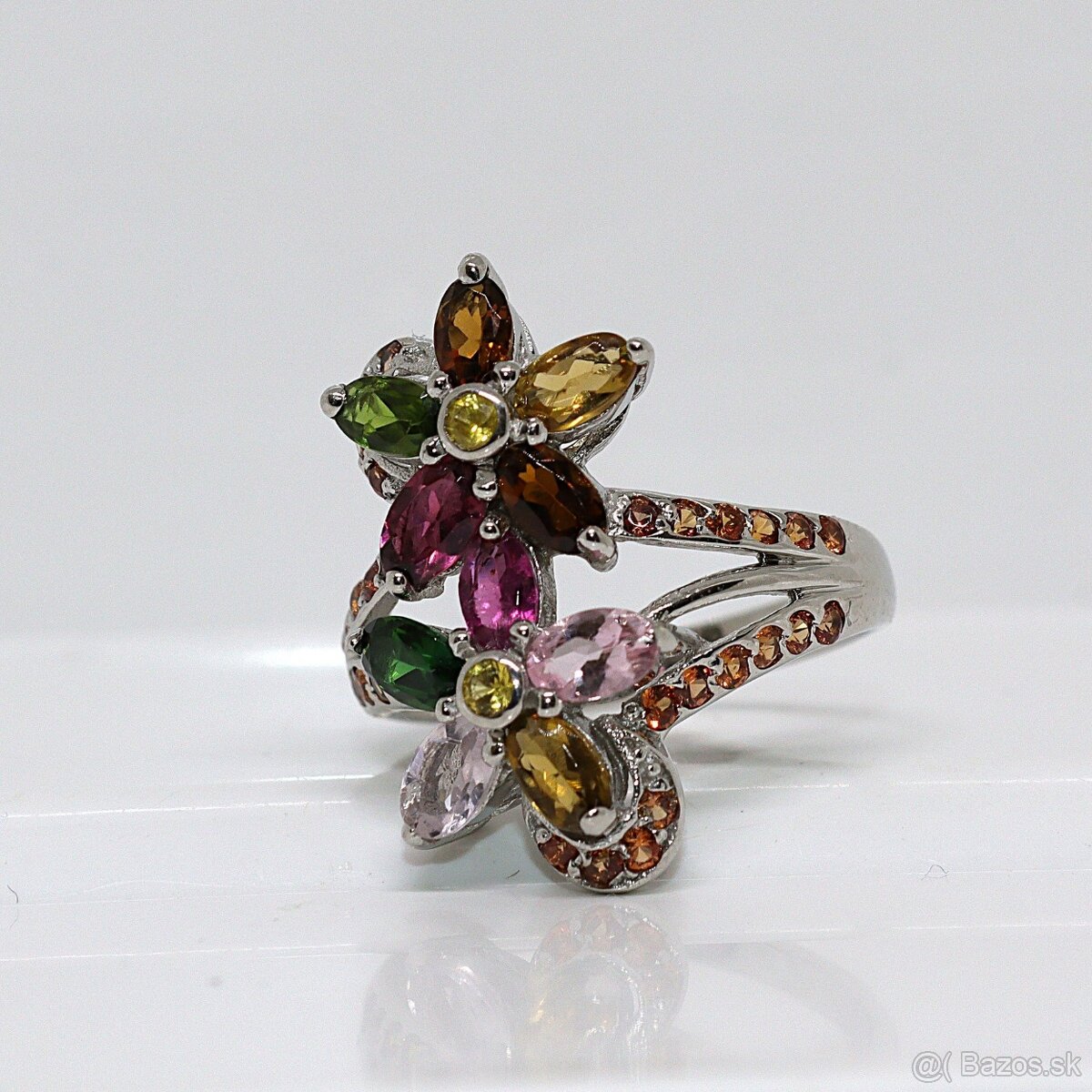 Dámsky strieborný prsteň 925 s 40 farebnými turmalínmi a 2 z - 2