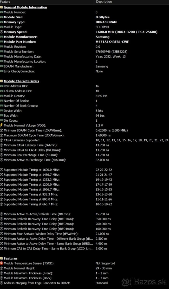 8GB DDR4 RAM 3200MHz SODIMM do notebooku - 2