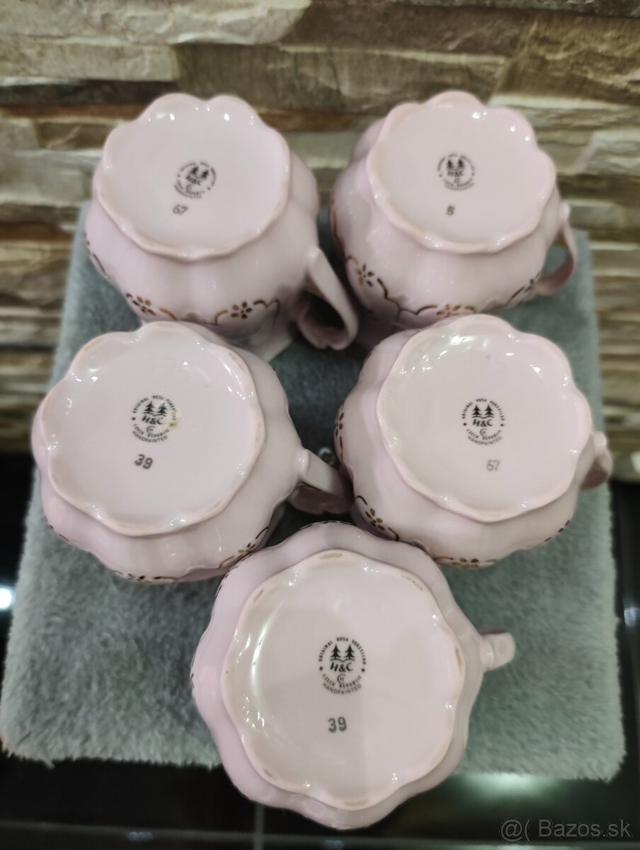 Růžový porcelán, 5 x hrníček - bucláček, Chodov - 2