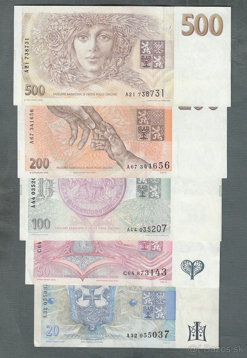 Stré bankovky sestava vydání 1993 VZÁCNÉ 20-500 Kč, pěkné - 2