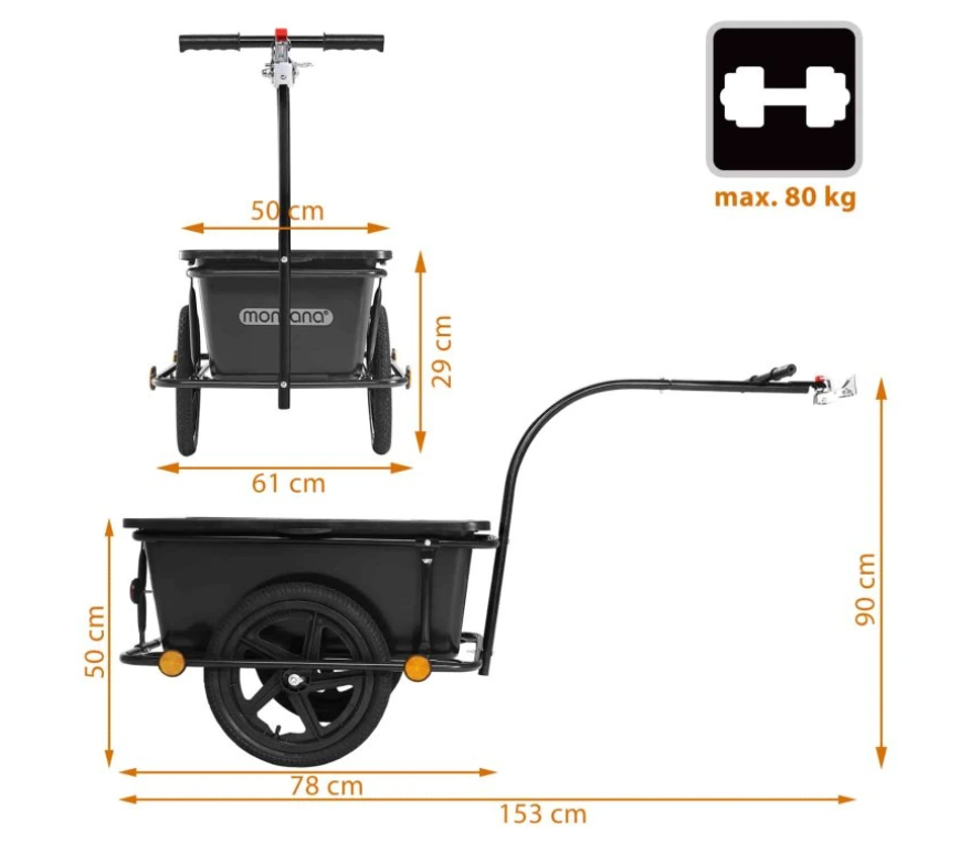 Príves s vaničkou na bicykel 90 L - čierny - 2