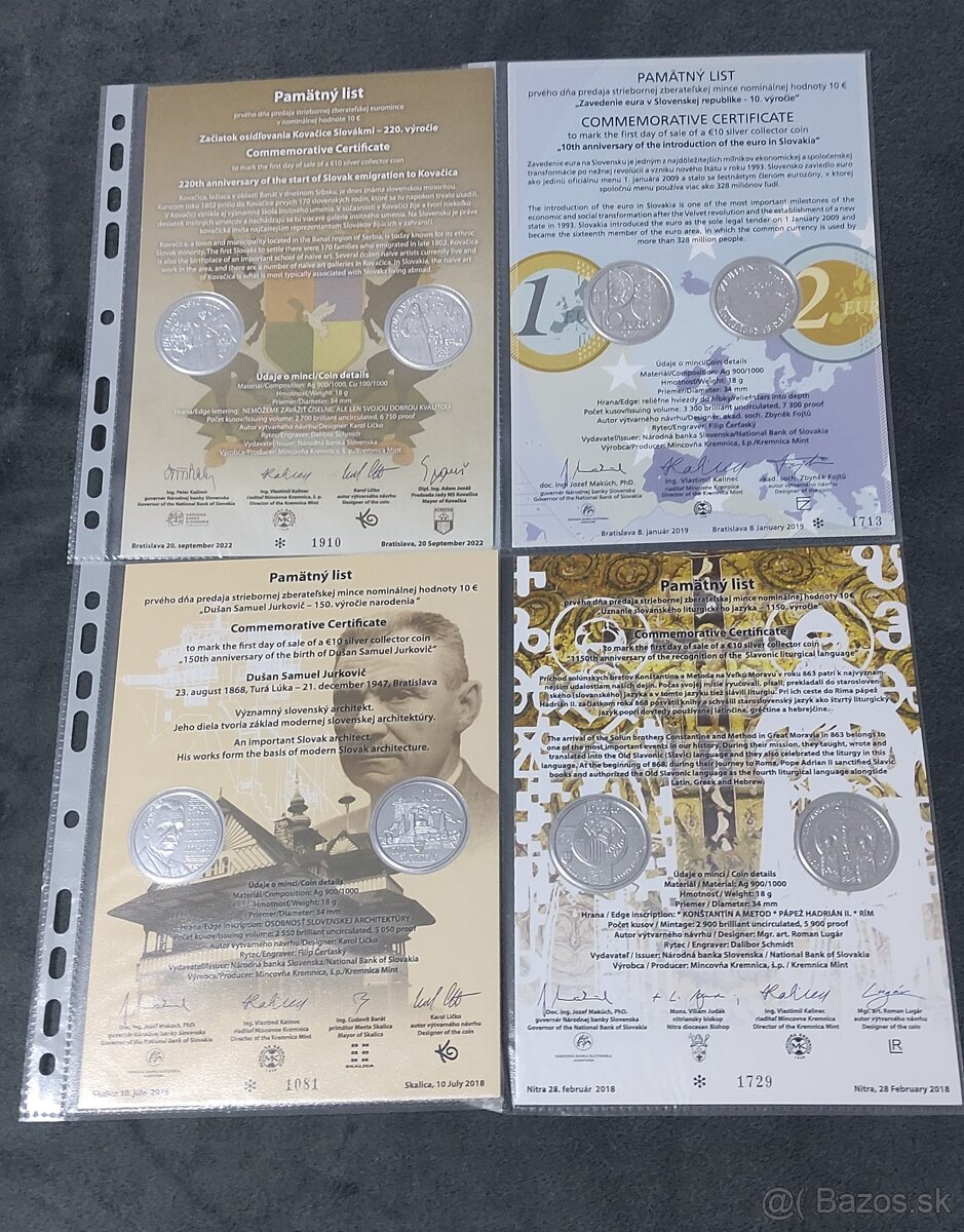 Pamätné listy k 10 eur minciam - 2