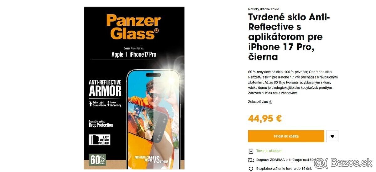 Tvrdené sklo Anti-Reflective s aplikátorom pre iPhone 17 Pro - 2