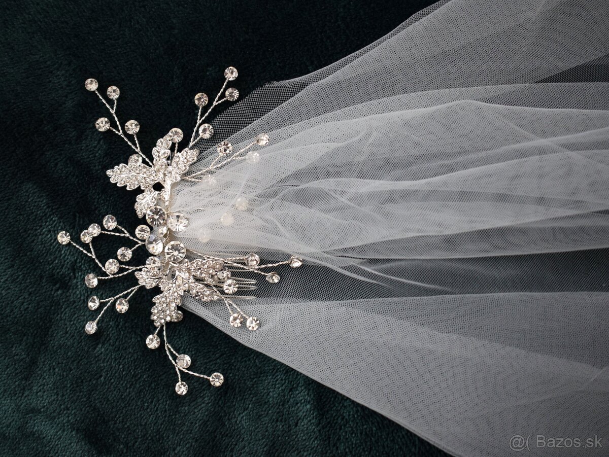 Nový nádherný svadobný závoj s hrebienkom - 2