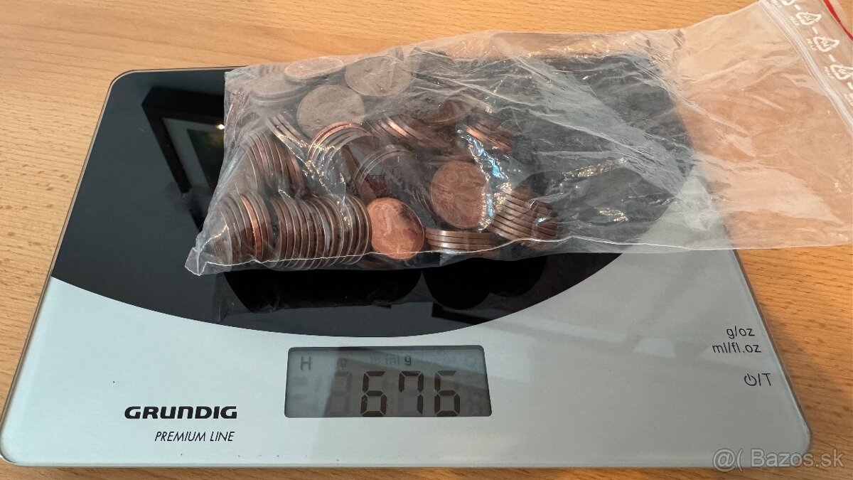 Predám 1, 2 a 5 Cent mince celkom 1,9kg - 2