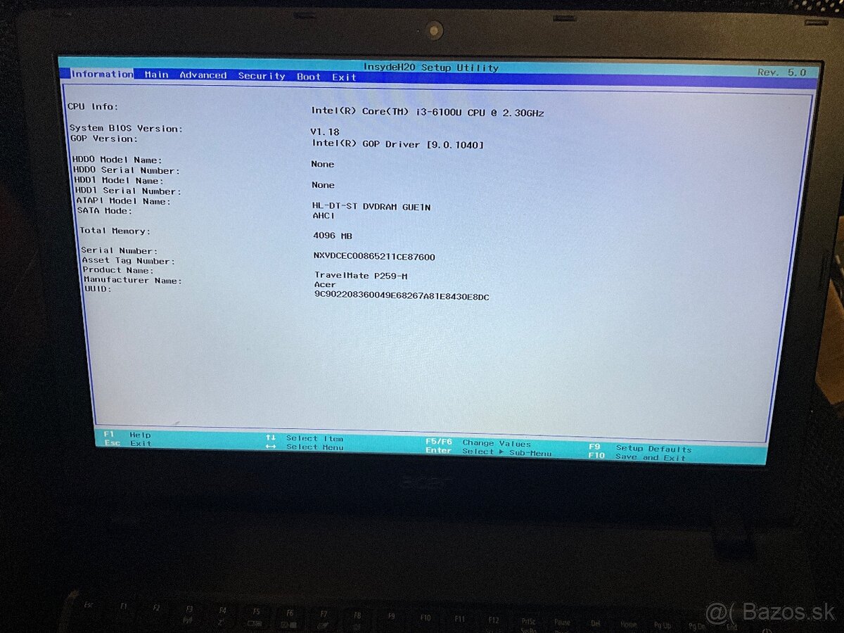 Acer P259-M, I3-6100U, 4GB DDR4 - 2