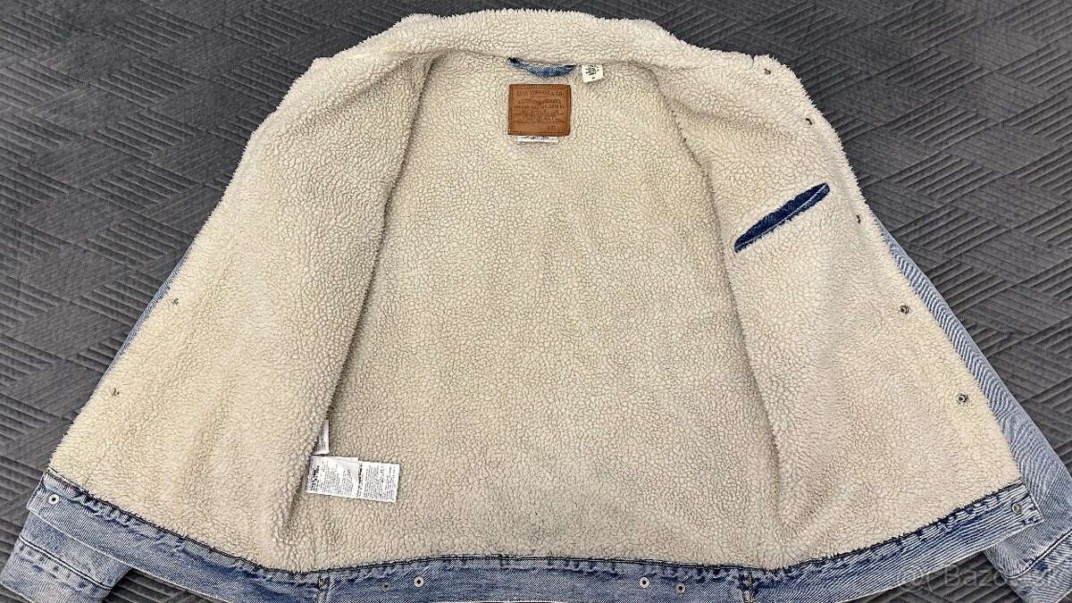 Pánska,džínsová,zateplená bunda LEVIS - veľkosť L - 2