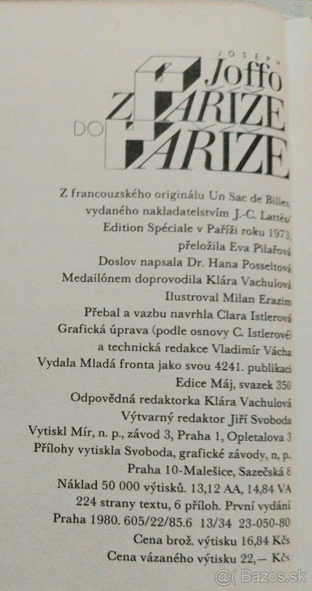 Predám knihu Joseph Joffo – Z Paříže do Paříže 1973 - 2